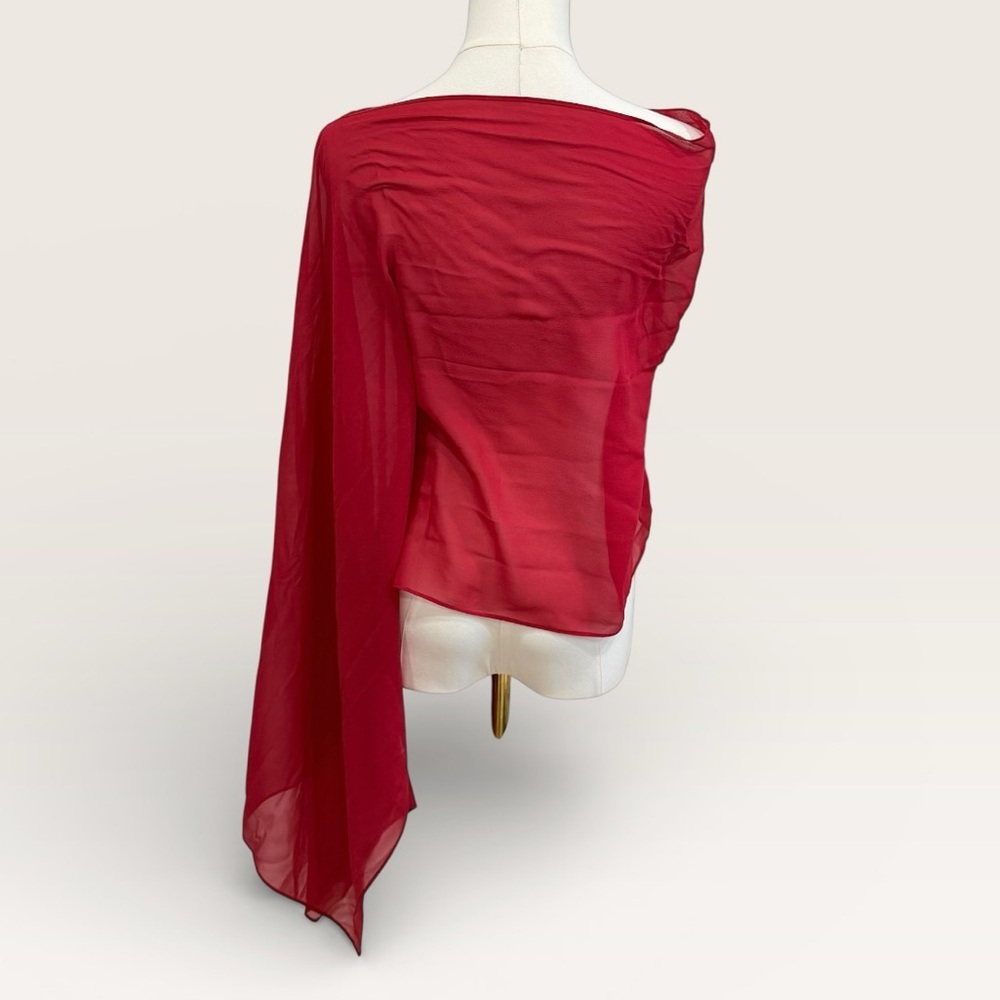 Eileen Fisher Scarlet Red Sheer Silk Georgette Chiffon Wrap One Size $138 NWT - Picture 5 of 8